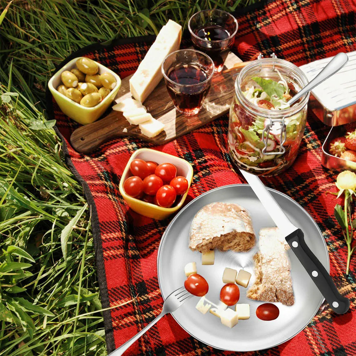 10/20PCS Camping Cutlery Set Outdoor Picnic Utensils Plates Spoons Forks Knives - Black-2 People