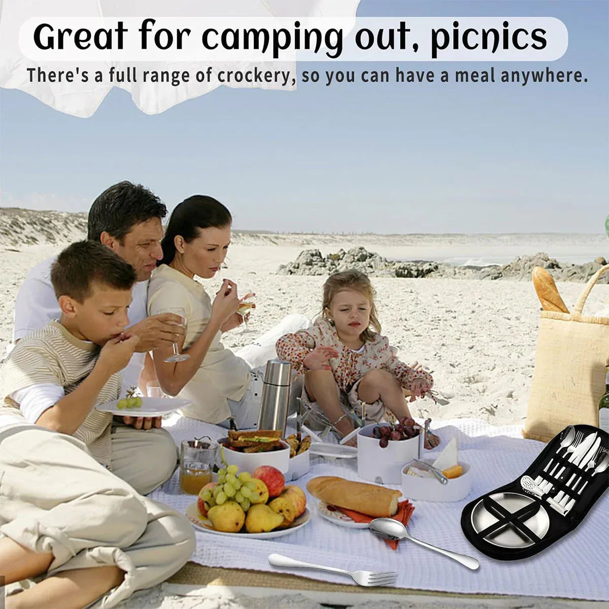 10/20PCS Camping Cutlery Set Outdoor Picnic Utensils Plates Spoons Forks Knives - Red-2 People