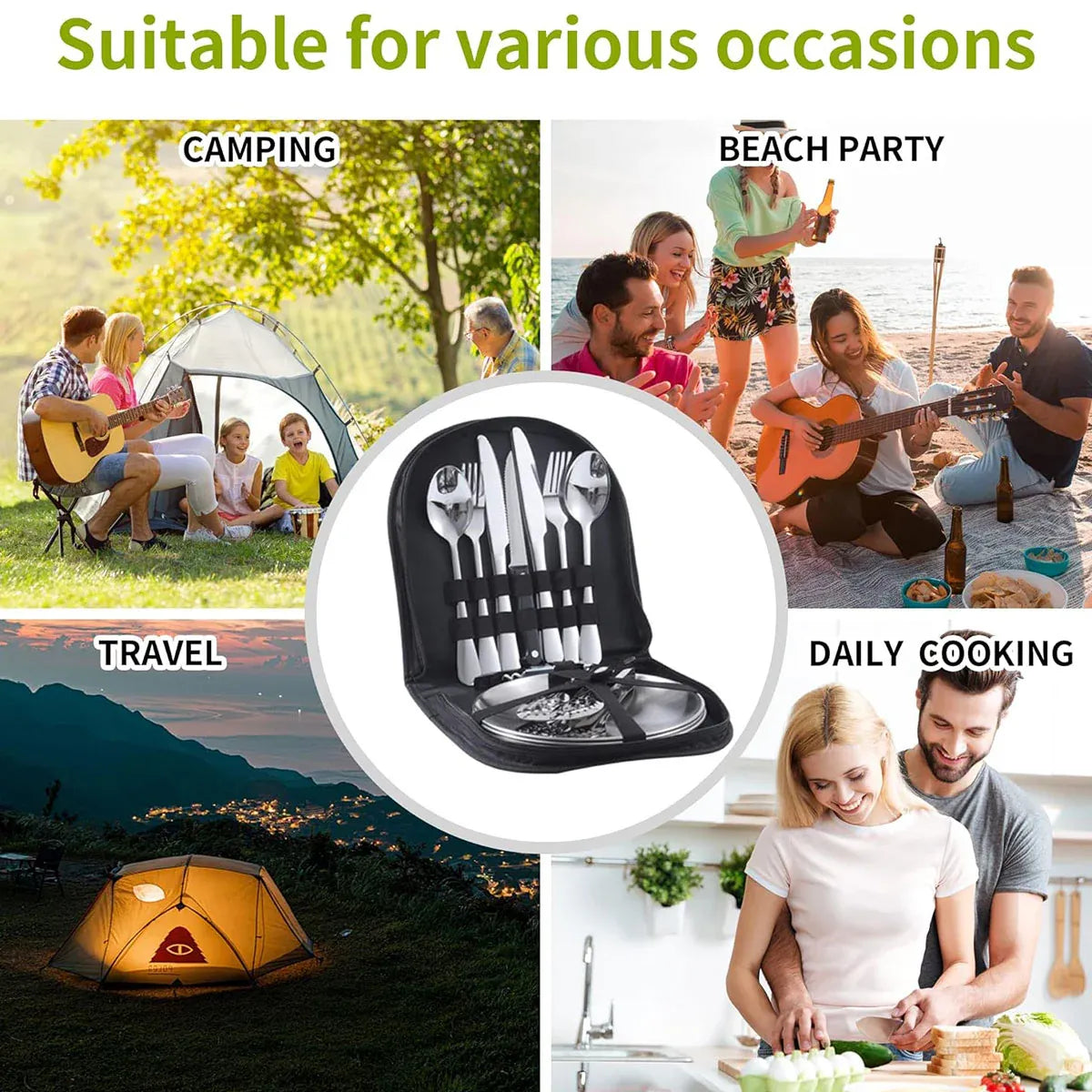10/20PCS Camping Cutlery Set Outdoor Picnic Utensils Plates Spoons Forks Knives - Red-2 People