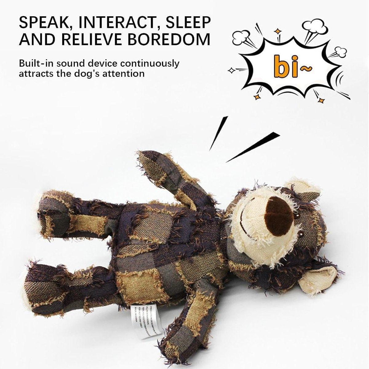 Puppy Squeaky Plush Toy Small Dog Chew Soft Bear Pet Companion - Brown-28cm
