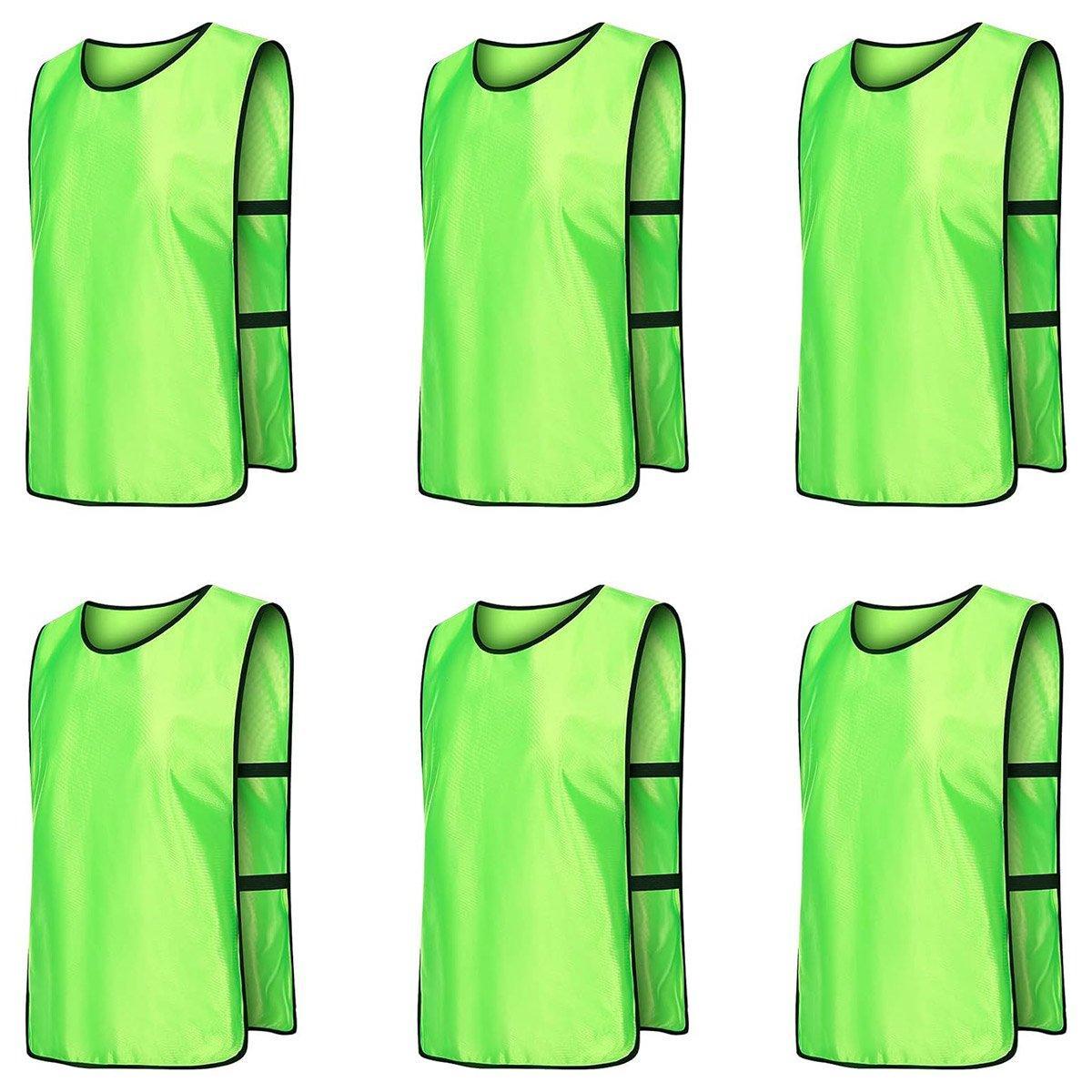6X Sports Training Bibs Soccer Vests Group Team Bibs Basketball Cricket Football - Fluorescent Green-S
