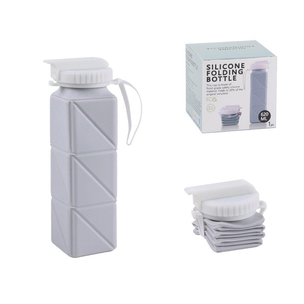 620ml Silicone Folding Water Bottle Food Grade Outdoor Sports Kettle High Temp - Pink