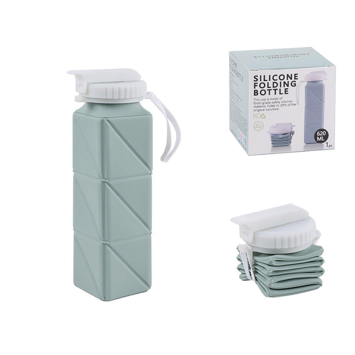 620ml Silicone Folding Water Bottle Food Grade Outdoor Sports Kettle High Temp - Pink