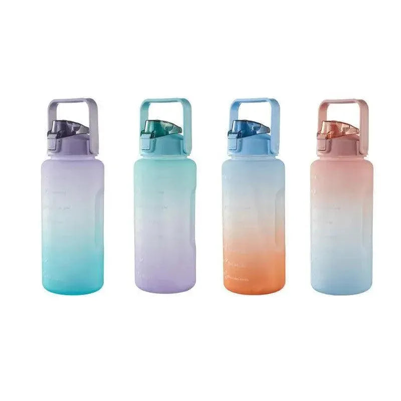 2L Large Water Bottle Straw Time Gradient Cup Fitness Jugs Sport Gym Training - Green