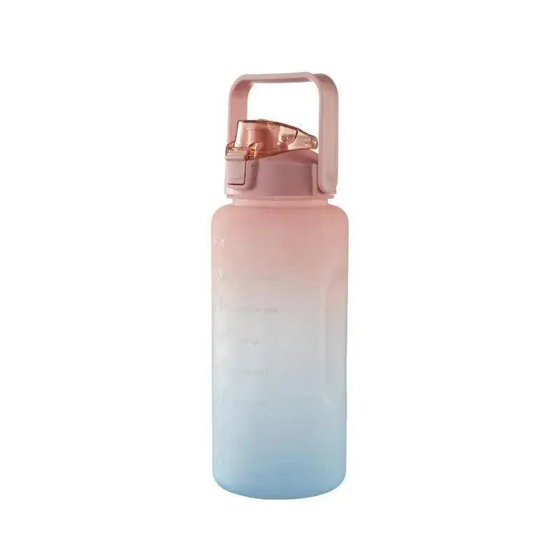 2L Large Water Bottle Straw Time Gradient Cup Fitness Jugs Sport Gym Training - Pink
