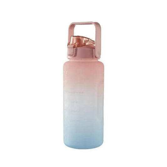 2L Large Water Bottle Straw Time Gradient Cup Fitness Jugs Sport Gym Training - Pink