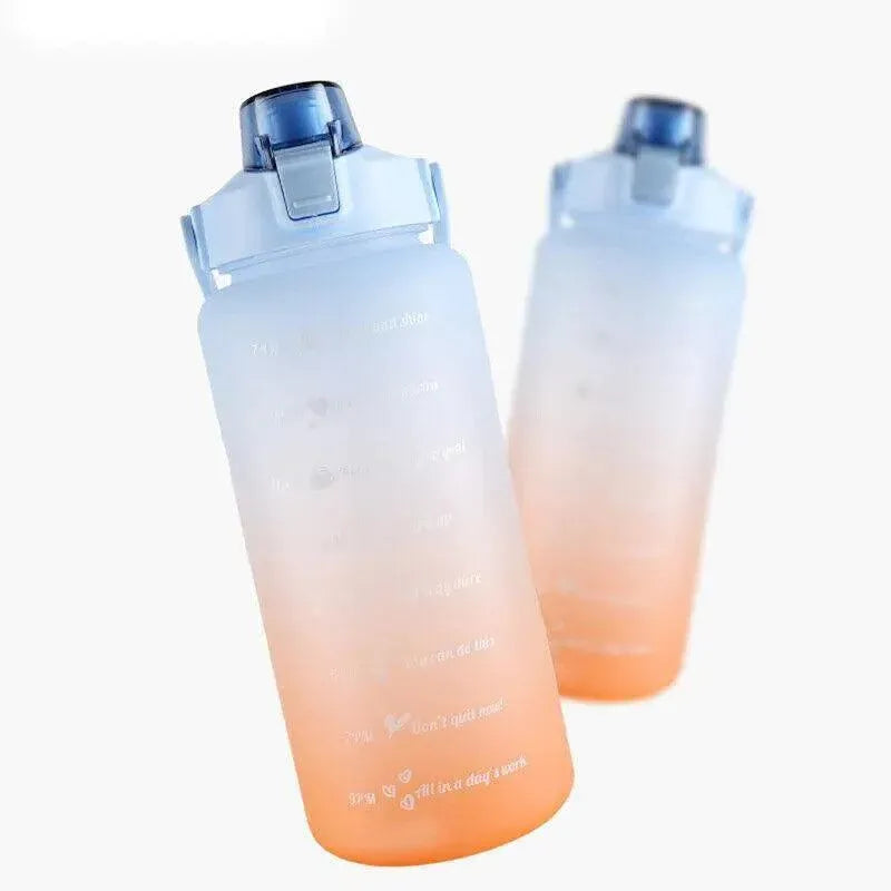 2L Large Water Bottle Straw Time Gradient Cup Fitness Jugs Sport Gym Training - Pink