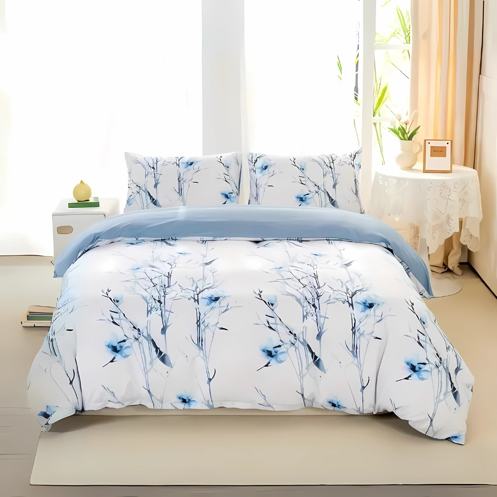 Dreamfields - Mist Floral Quilt Cover Set - (3pcs, Double Size)
