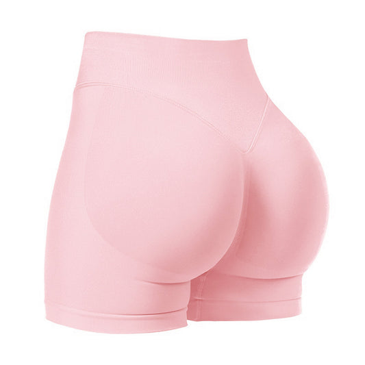 Pink high-waisted shorts on a white background