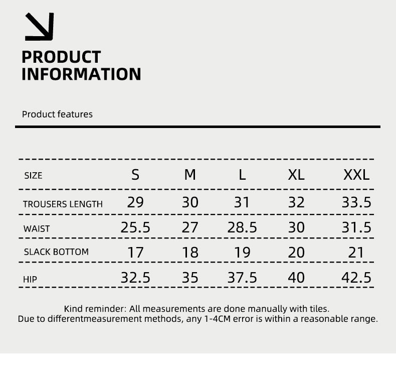 Product information chart with size measurements.
