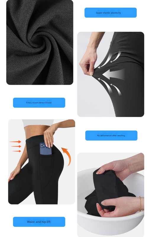 Black Women's Mid Waist Plush Leggings with Pockets