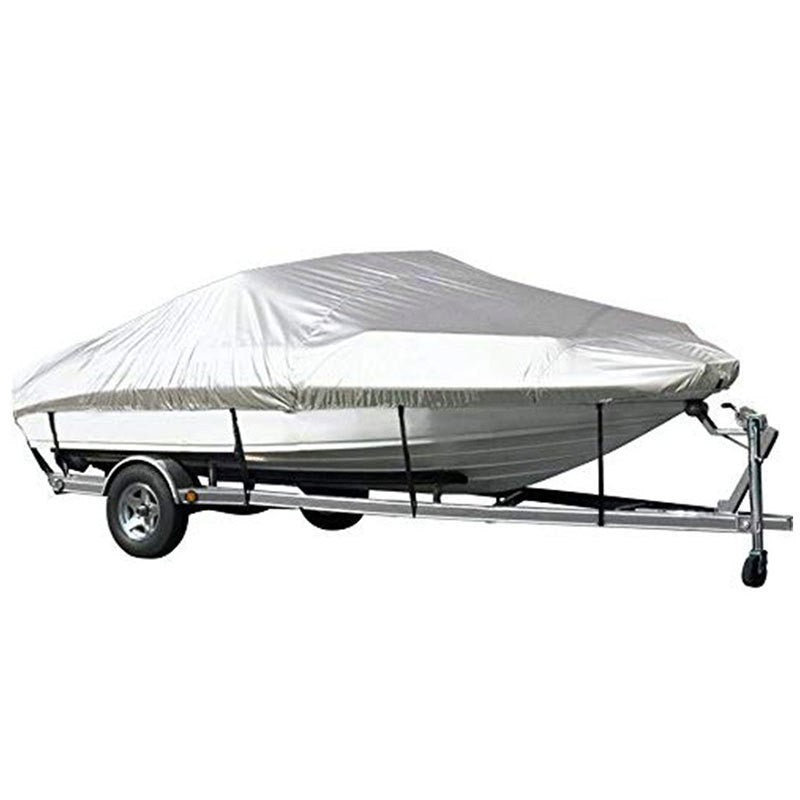 Grey Heavy Duty Waterproof Tarp Covers with Storage Bag, Fits V-Hull, Fish&Ski, Pro-Style, Fishing, Runabout, Bass Boats, 11-13 feet (420cm x 270cm)