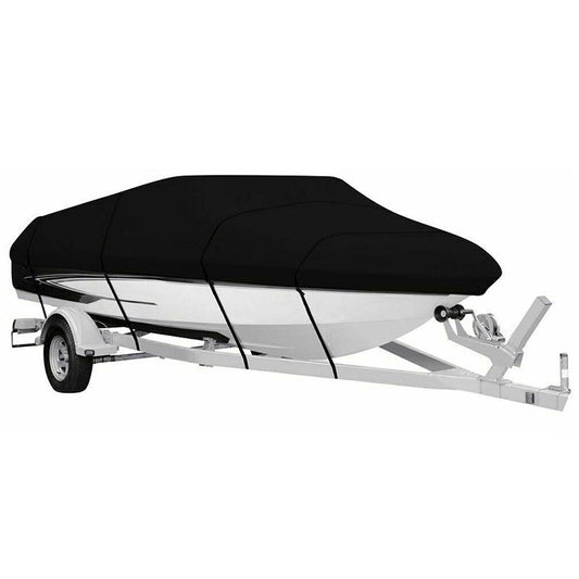 Black Heavy Duty Waterproof Tarp Covers with Storage Bag, Fits V-Hull, Fish&Ski, Pro-Style, Fishing, Runabout, Bass Boats, 14-16FT(530cm*290cm)