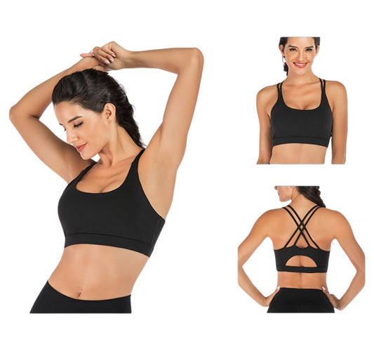 Black Elegant Sexy Criss-Cross Back Sports Bra for Women