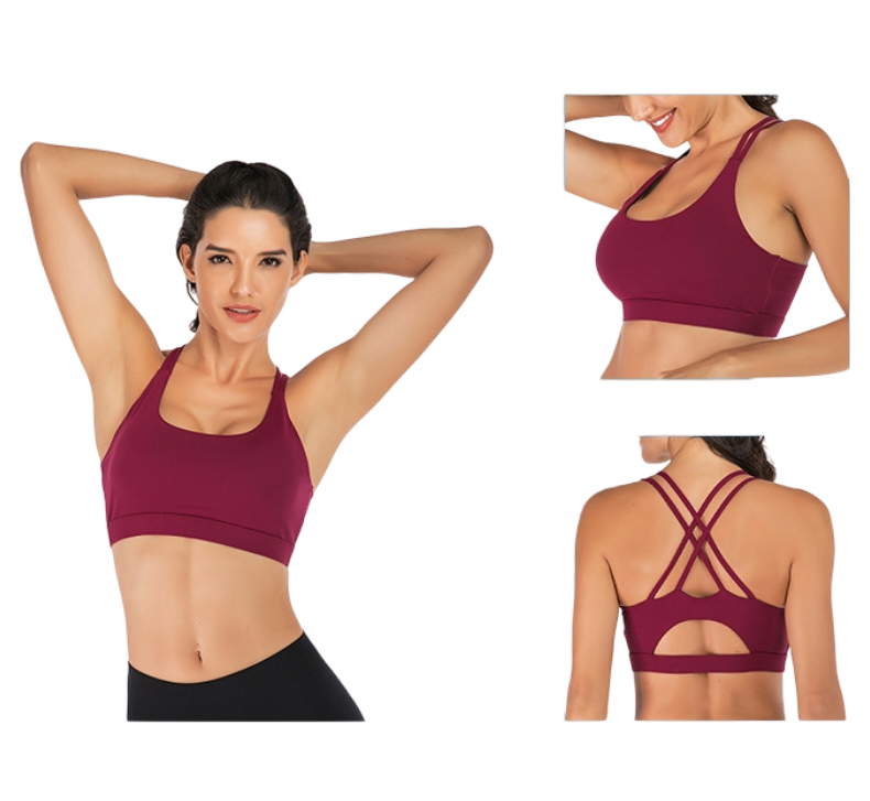Wine Red Elegant Sexy Criss-Cross Back Sports Bra for Women