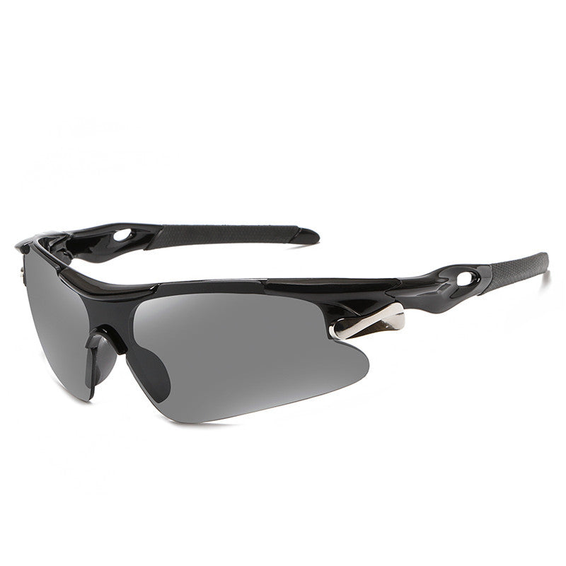 2-PCS Bright black frame with grey lenses Men's Sports Cycling Sunglasses Windproof PC Frame Wrap Around Design for Riding Fishing Running Reliable Outdoor Protection Australian Style