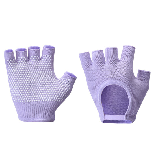 Purple 2-Pack Women's Non-Slip Yoga Gloves - Open Back Half Finger Cotton Stretchy Grip Gloves for Aerial Yoga, Pilates, and Fitness