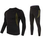 XL Size Black Men's Tactical 4-Way Stretch Fleece Lined Thermal Underwear Set - Winter Sweat-Wicking & Breathable Sportswear for Training & Outdoors