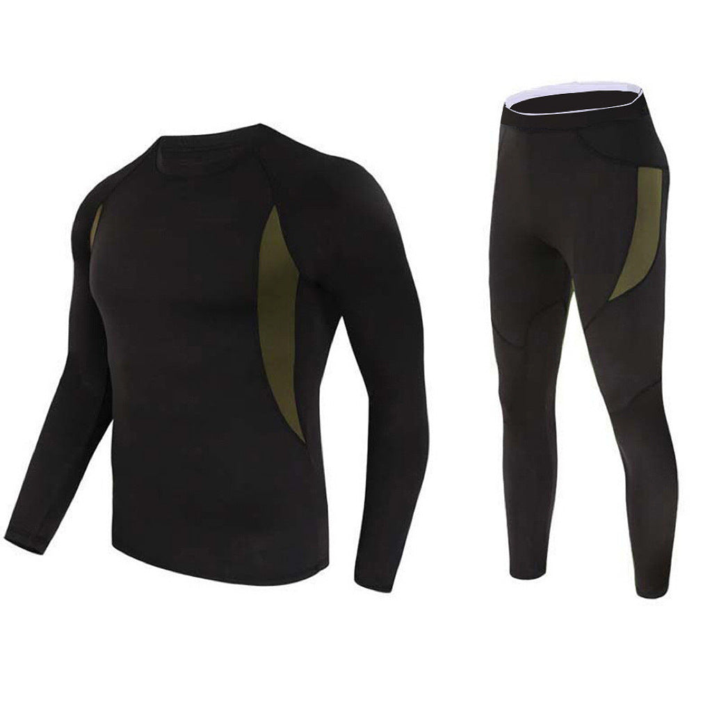 XXL Size Black Men's Tactical 4-Way Stretch Fleece Lined Thermal Underwear Set - Winter Sweat-Wicking & Breathable Sportswear for Training & Outdoors