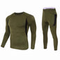 XXL Size Green Men's Tactical 4-Way Stretch Fleece Lined Thermal Underwear Set - Winter Sweat-Wicking & Breathable Sportswear for Training & Outdoors
