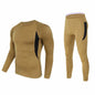 XXL Size Khaki Men's Tactical 4-Way Stretch Fleece Lined Thermal Underwear Set - Winter Sweat-Wicking & Breathable Sportswear for Training & Outdoors
