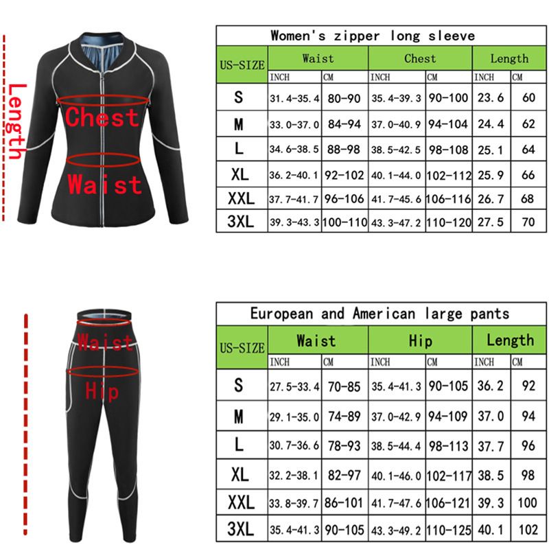 Black and Blue Women's Workout Sauna Sweat Suit Set - Long Sleeve Top & Leggings