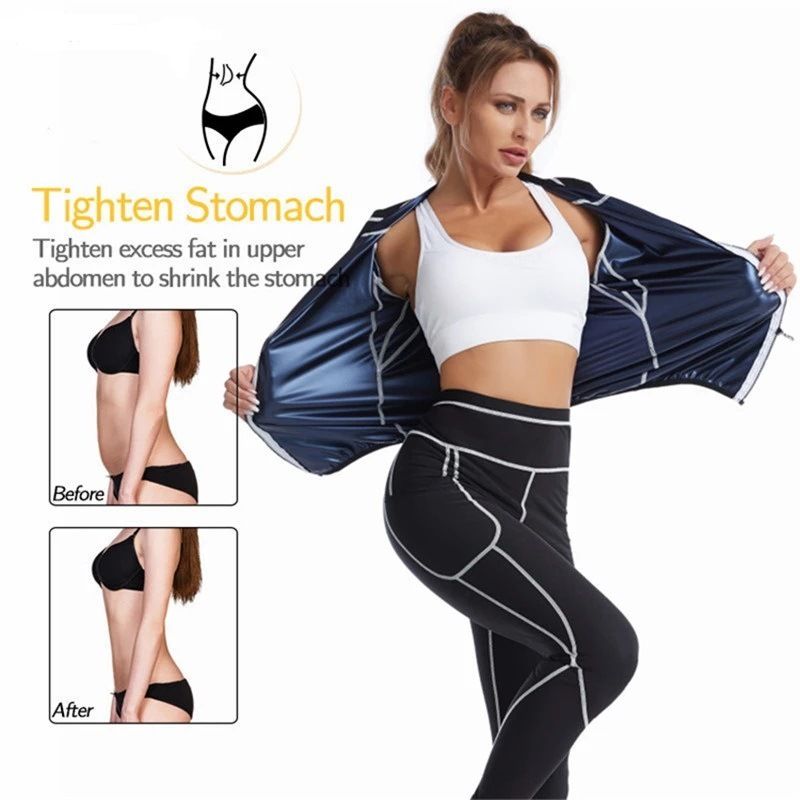 Black and Silver Women's Workout Sauna Sweat Suit Set - Long Sleeve Top & Leggings