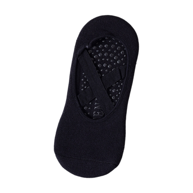 5-Pair Black Premium Non-Slip Yoga & Pilates Socks with Elastic Cross-Straps - Breathable Cotton Ballet-Style High Grip Socks