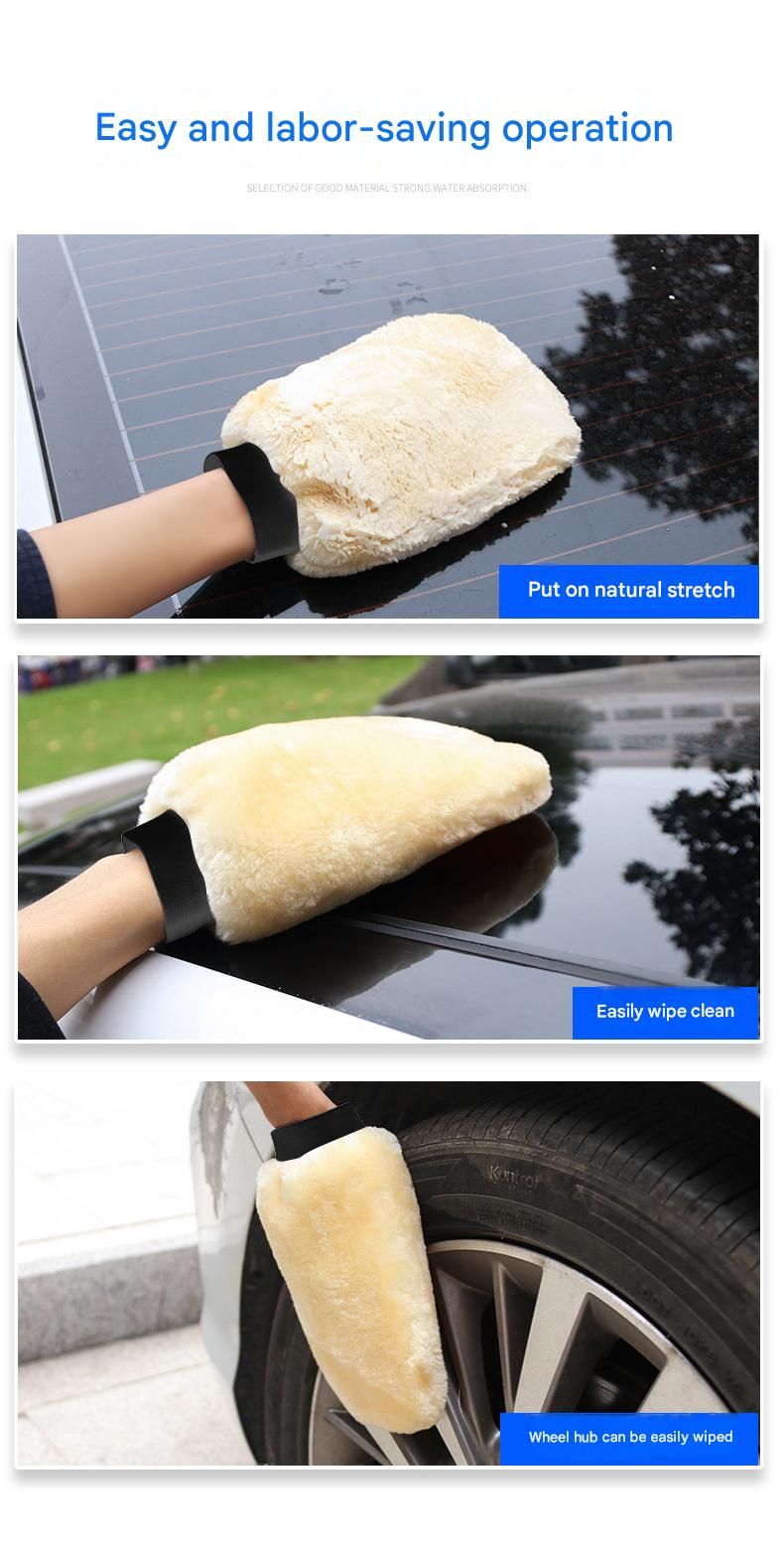 2-piece Beige Microfiber Car Wash Mitt - Double Sided Imitation Sheepskin Wash Glove, Scratch Free Paint Safe Cleaning Tool for Car Detailing, Waxing, Polishing - 23x15cm Large Palm Design