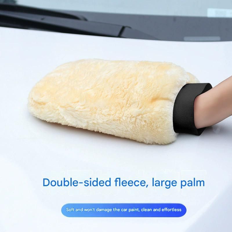 2-piece Beige Microfiber Car Wash Mitt - Double Sided Imitation Sheepskin Wash Glove, Scratch Free Paint Safe Cleaning Tool for Car Detailing, Waxing, Polishing - 23x15cm Large Palm Design