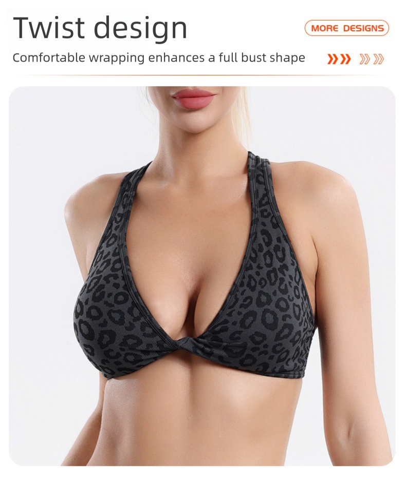 Leopard Print Yoga Set - Twist Front Sports Bra with Criss Cross Back and High Waisted Butt Lifting Shorts