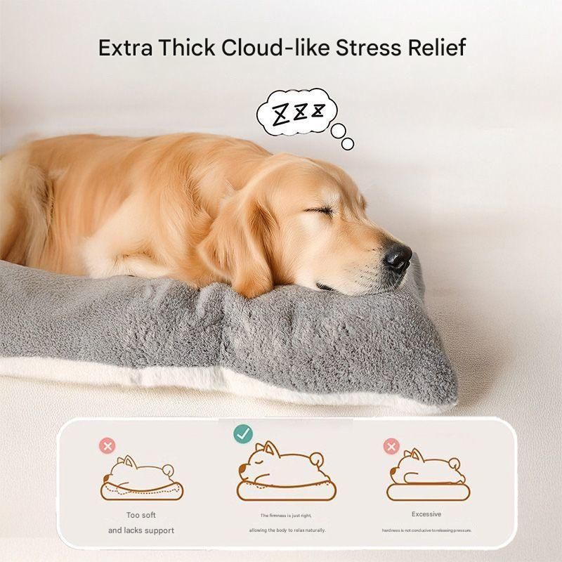 Grey Large Plush Dog Bed - Extra Thick Winter Warmth, Machine Washable & Non-Slip Pet Mat for Large Dogs (60cm)
