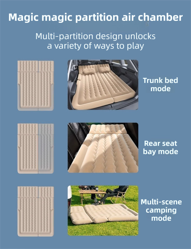 Black Multi-Chamber Car Inflatable Air Mattress with Electric Pump, Storage Bag & Pillows for Universal Trunk Sleeping and Camping (174 x 126 CM)