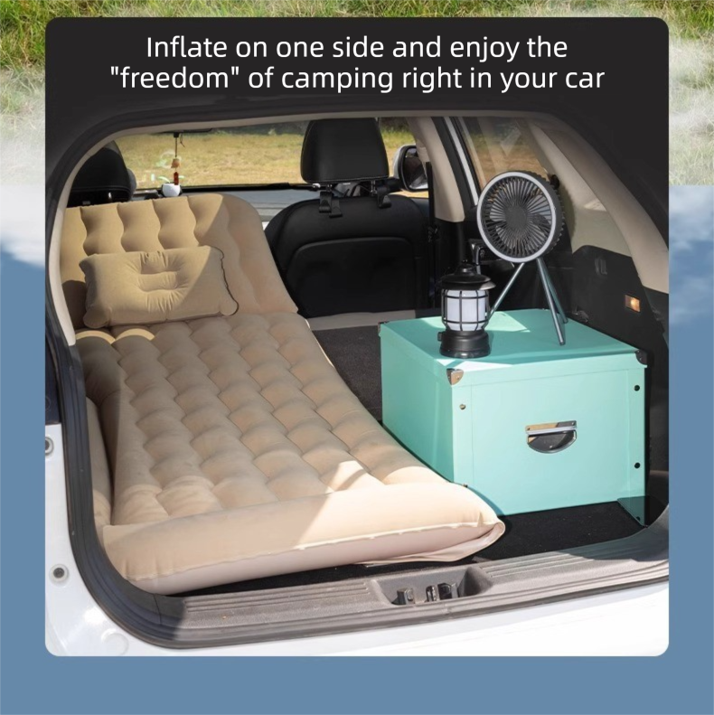 Black Multi-Chamber Car Inflatable Air Mattress with Electric Pump, Storage Bag & Pillows for Universal Trunk Sleeping and Camping (174 x 126 CM)