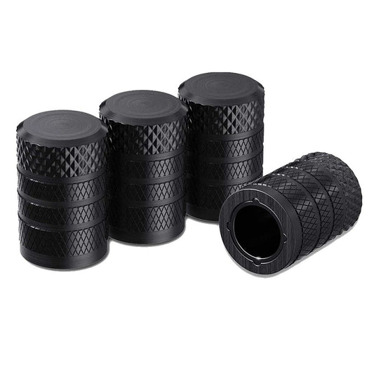 4-Pack Black Aluminum Car Tyre Valve Stem Caps – Heavy Duty Dustproof Air Valve Covers with Internal Anti-Seize Plastic Lining for Cars SUVs Trucks