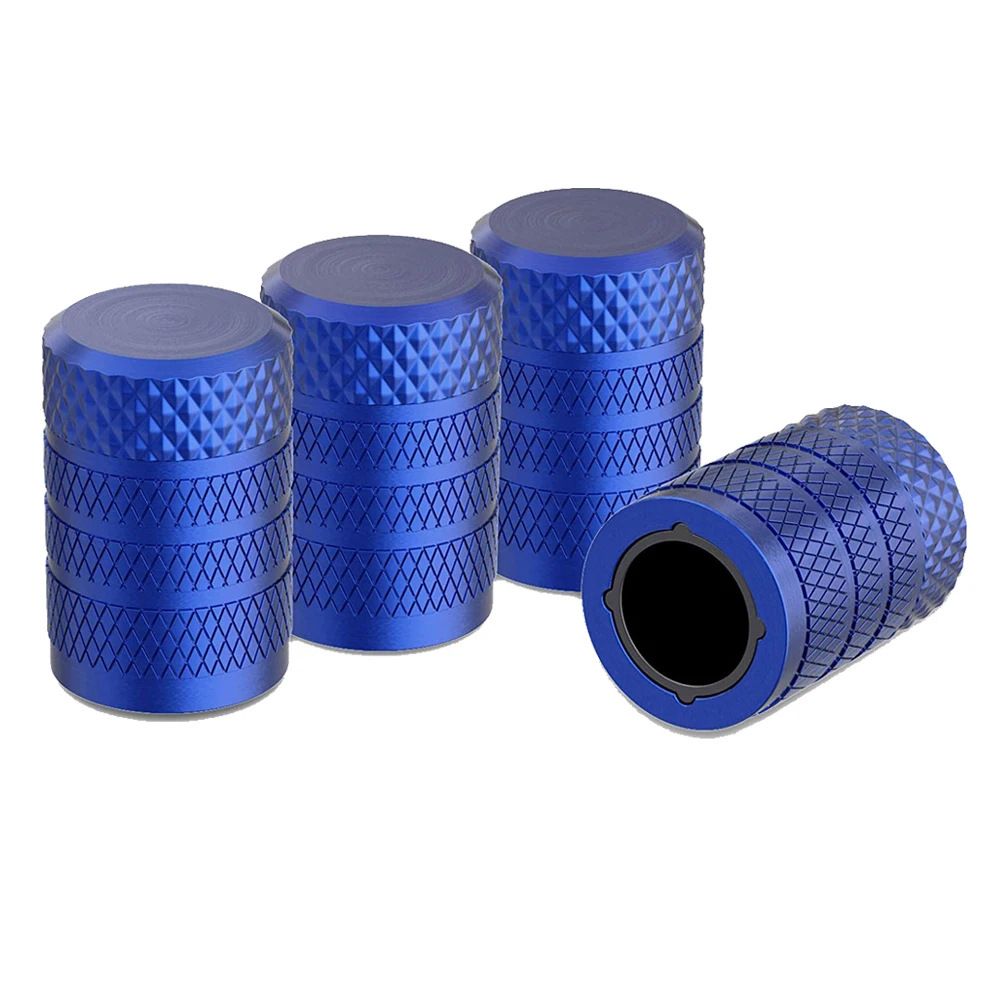 4-Pack Blue Aluminum Car Tyre Valve Stem Caps - Heavy Duty Dustproof Air Valve Covers with Internal Anti-Seize Plastic Lining for Cars SUVs Trucks
