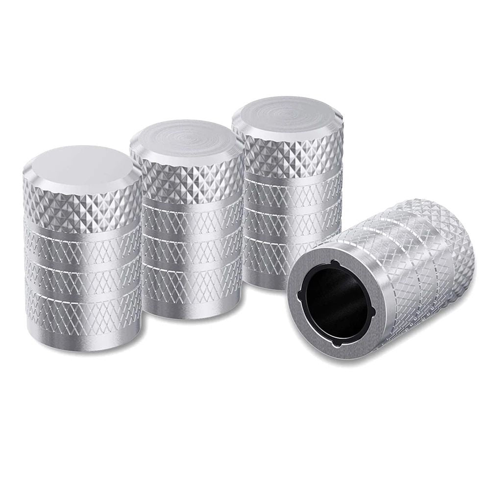 4-Pack Silver Aluminum Car Tyre Valve Stem Caps - Heavy Duty Dustproof Air Valve Covers with Internal Anti-Seize Plastic Lining for Cars SUVs Trucks