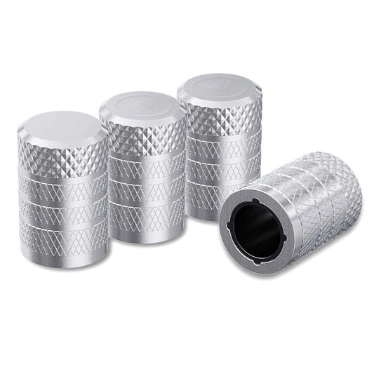 4-Pack Silver Aluminum Car Tyre Valve Stem Caps - Heavy Duty Dustproof Air Valve Covers with Internal Anti-Seize Plastic Lining for Cars SUVs Trucks