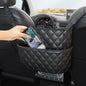 Multifunctional Quilted Leather Car Between-Seat Organizer with Adjustable Buckles and Armrest Box Support – Large Capacity Car Interior Pocket for Handbags Phones Drinks