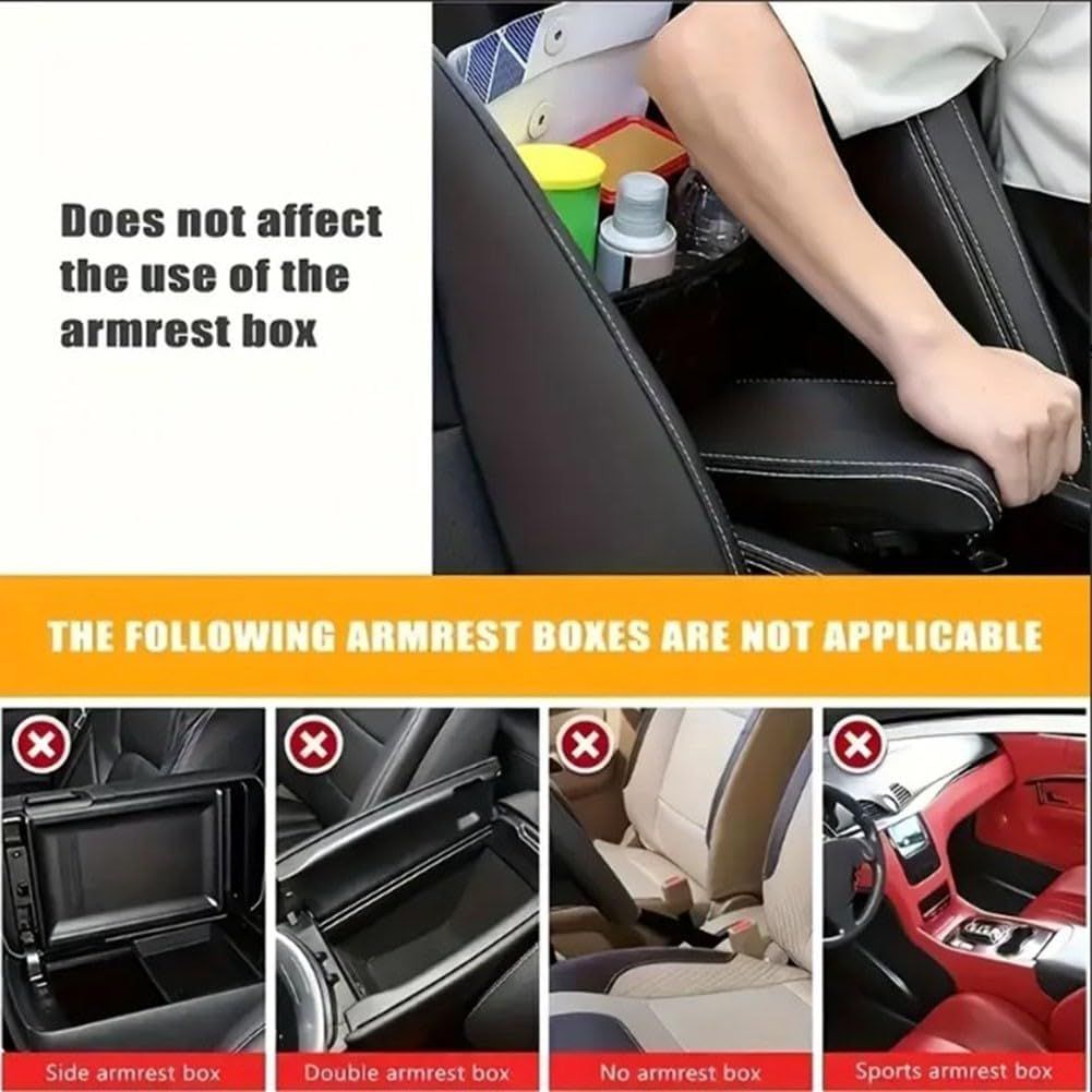 Multifunctional Quilted Leather Car Between-Seat Organizer with Adjustable Buckles and Armrest Box Support – Large Capacity Car Interior Pocket for Handbags Phones Drinks