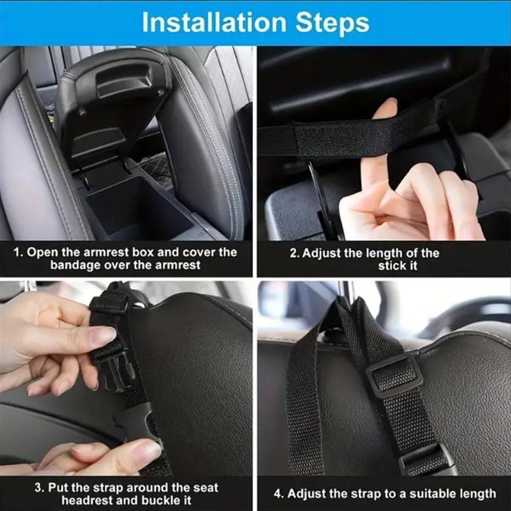 Multifunctional Quilted Leather Car Between-Seat Organizer with Adjustable Buckles and Armrest Box Support – Large Capacity Car Interior Pocket for Handbags Phones Drinks
