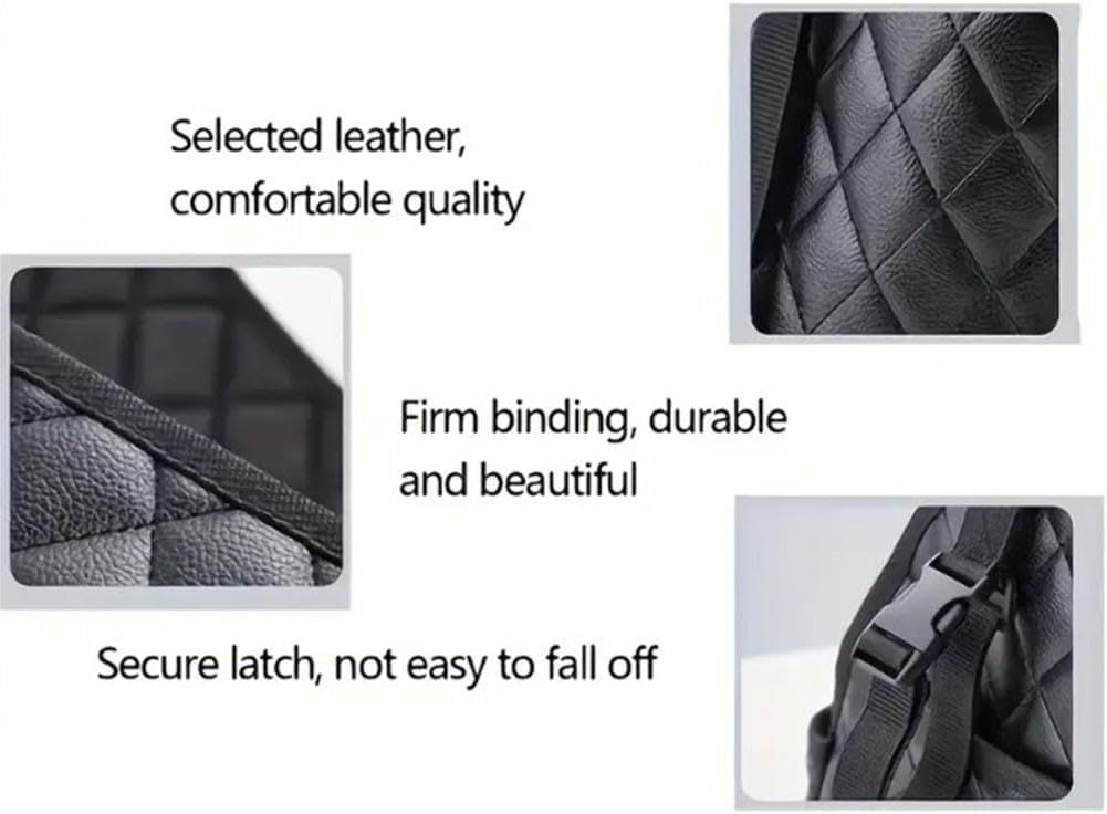 Multifunctional Quilted Leather Car Between-Seat Organizer with Adjustable Buckles and Armrest Box Support – Large Capacity Car Interior Pocket for Handbags Phones Drinks