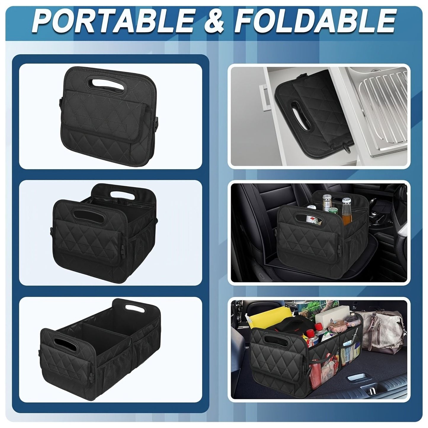 45L Foldable Large Car Trunk Organizer with Muti Pockets & Strong Handles – Mutifunctional Heavy Duty Oxford Cloth Storage Box & Portable Cargo Bundle for SUVs Sedans Trucks