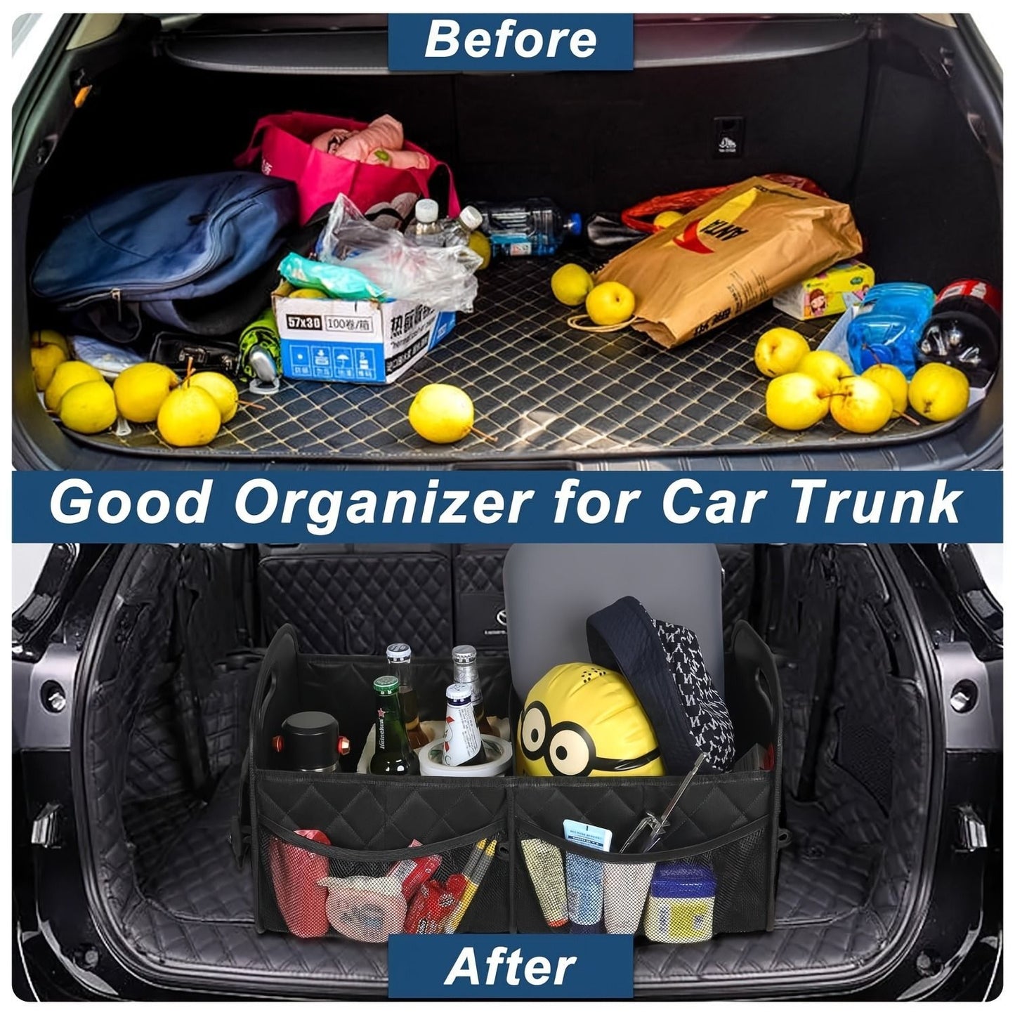 45L Foldable Large Car Trunk Organizer with Muti Pockets & Strong Handles – Mutifunctional Heavy Duty Oxford Cloth Storage Box & Portable Cargo Bundle for SUVs Sedans Trucks