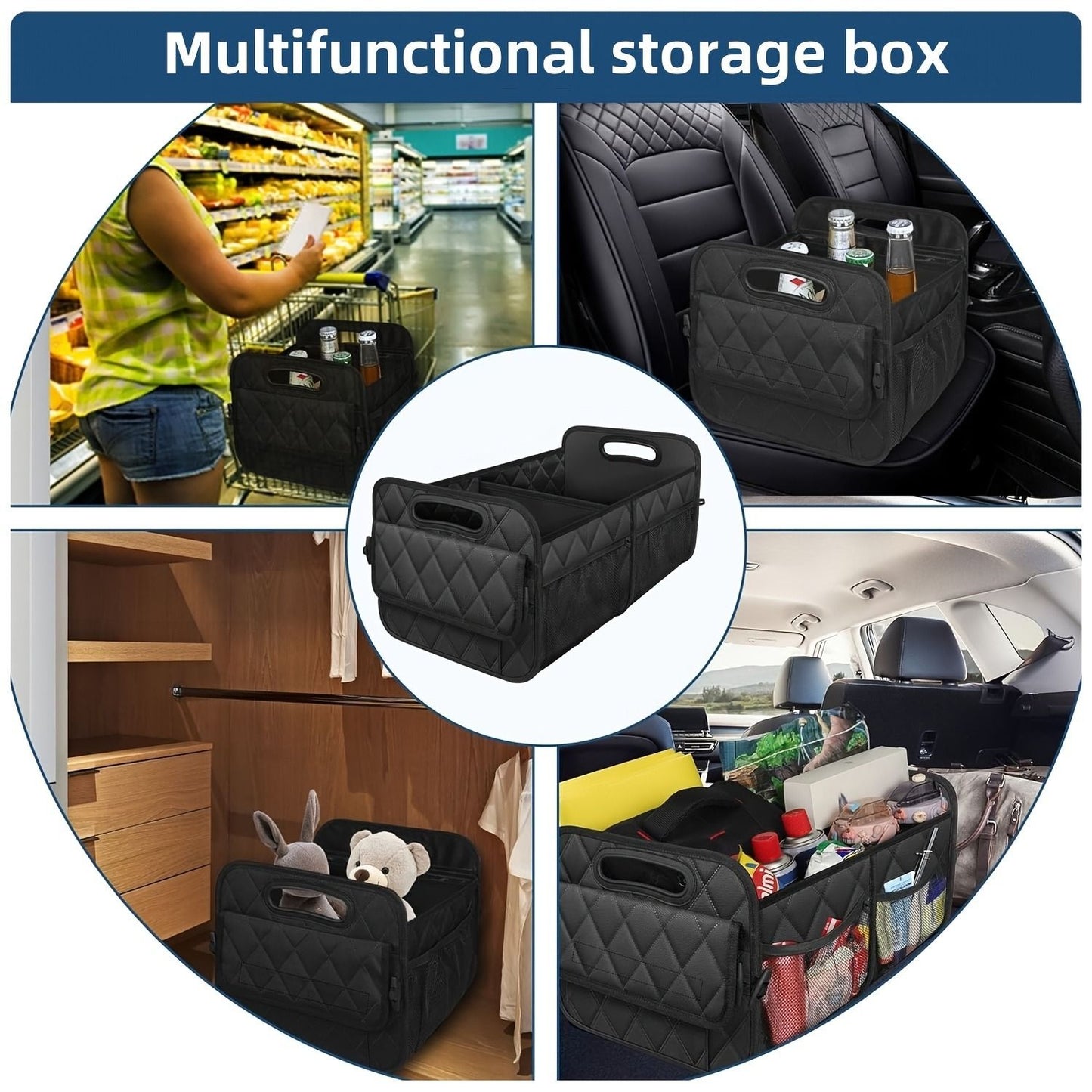 45L Foldable Large Car Trunk Organizer with Muti Pockets & Strong Handles – Mutifunctional Heavy Duty Oxford Cloth Storage Box & Portable Cargo Bundle for SUVs Sedans Trucks