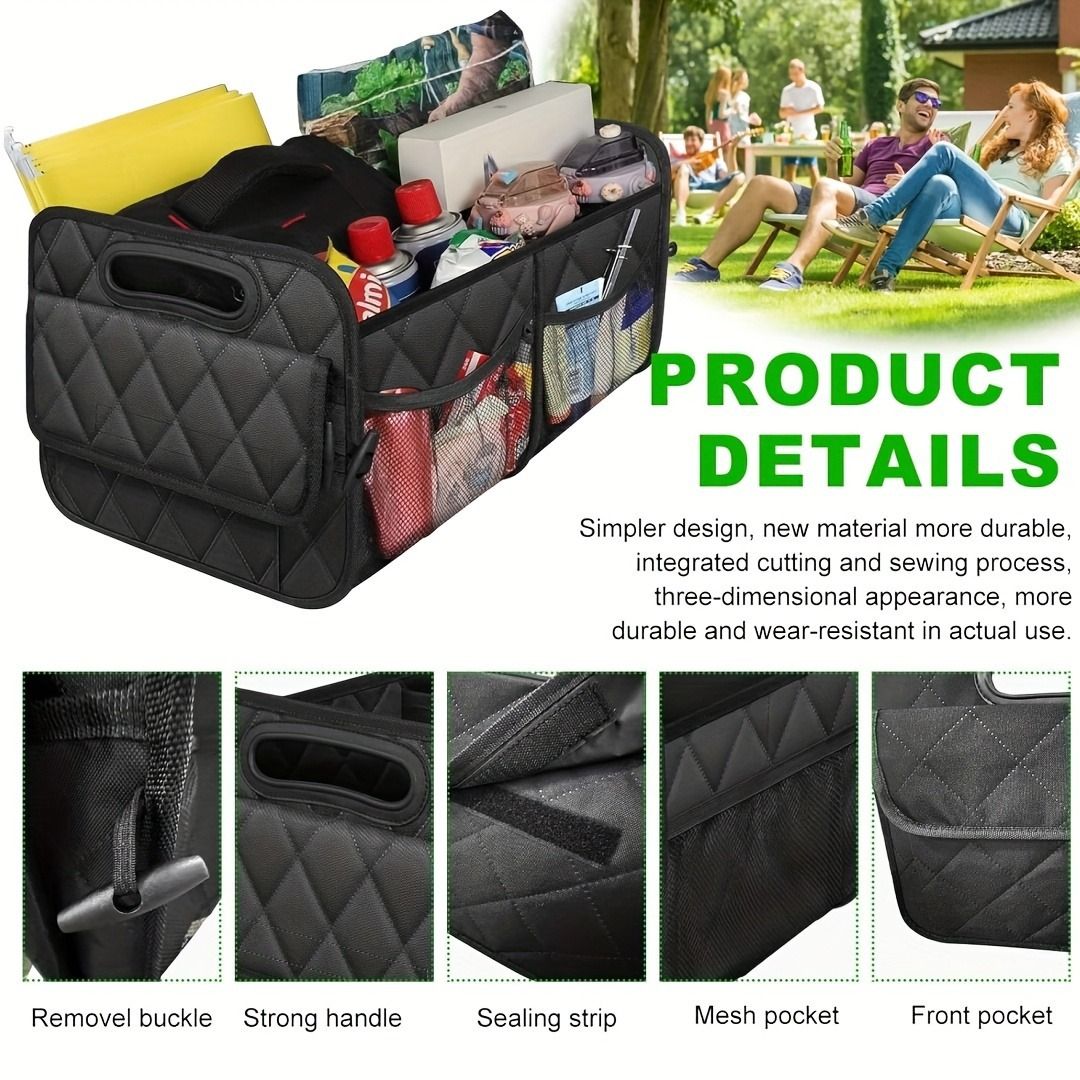 45L Foldable Large Car Trunk Organizer with Muti Pockets & Strong Handles – Mutifunctional Heavy Duty Oxford Cloth Storage Box & Portable Cargo Bundle for SUVs Sedans Trucks