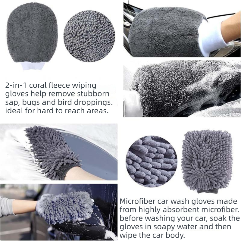 10 Piece Car Cleaning Kit  Set - Microfibre Car Wash Accessories Dust Duster Wheel Brush Detailing Brushes Cleaning Mitt Drying Towel for Vehicle Interior and Exterior Care