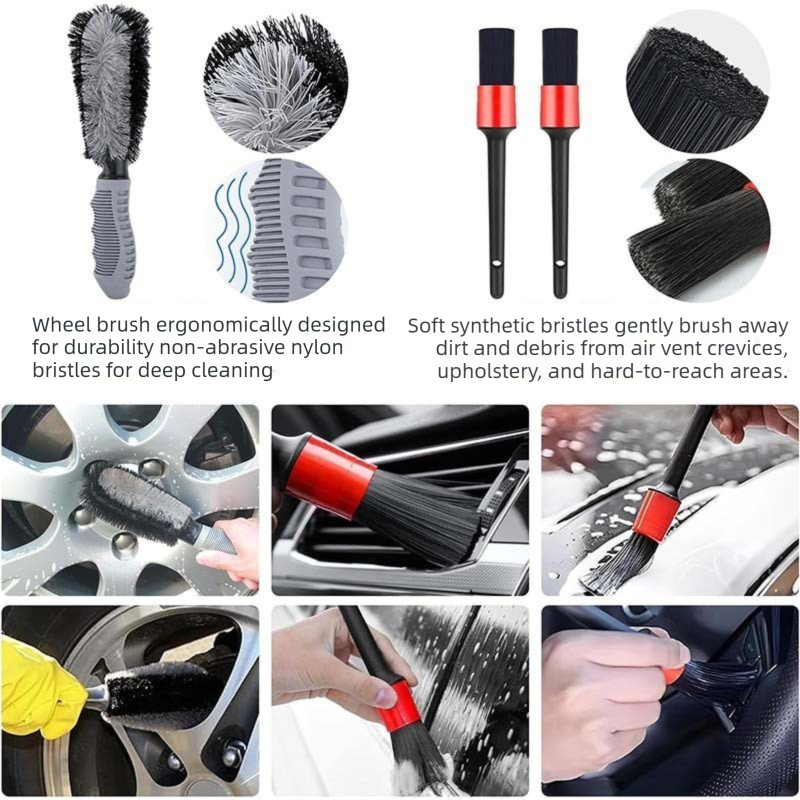 11-Piece Car Wash and Detailing Kit - 9L Blue Collapsible Oxford Fabric Bucket, Microfiber Towels, Wax Brushes, Dust Mitts for Vehicle Cleaning and Outdoor Use
