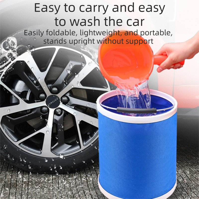 11-Piece Car Wash and Detailing Kit - 9L Blue Collapsible Oxford Fabric Bucket, Microfiber Towels, Wax Brushes, Dust Mitts for Vehicle Cleaning and Outdoor Use