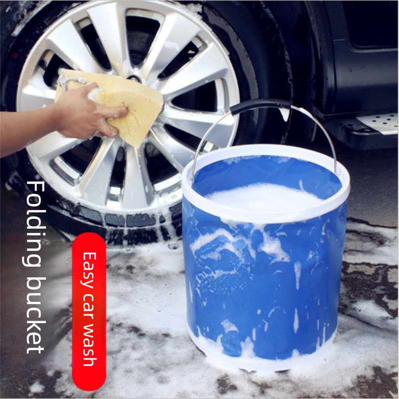 11-Piece Car Wash and Detailing Kit - 9L Blue Collapsible Oxford Fabric Bucket, Microfiber Towels, Wax Brushes, Dust Mitts for Vehicle Cleaning and Outdoor Use